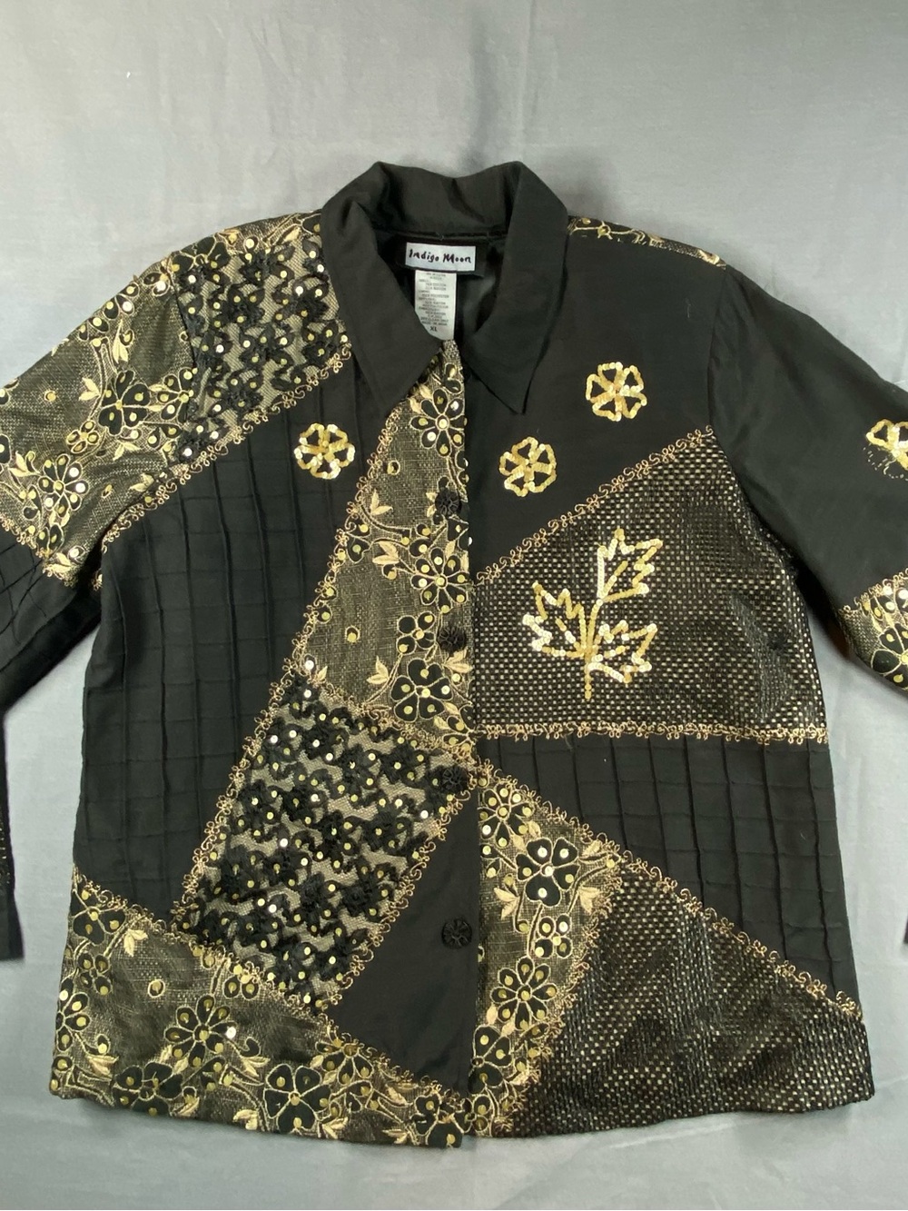 Indigo Moon  party cocktail jacket Women's Black & Gold Patchwork Jacket
